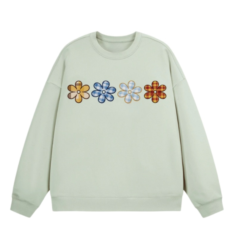 Plaid Floral Print Sweatshirt – Light Green