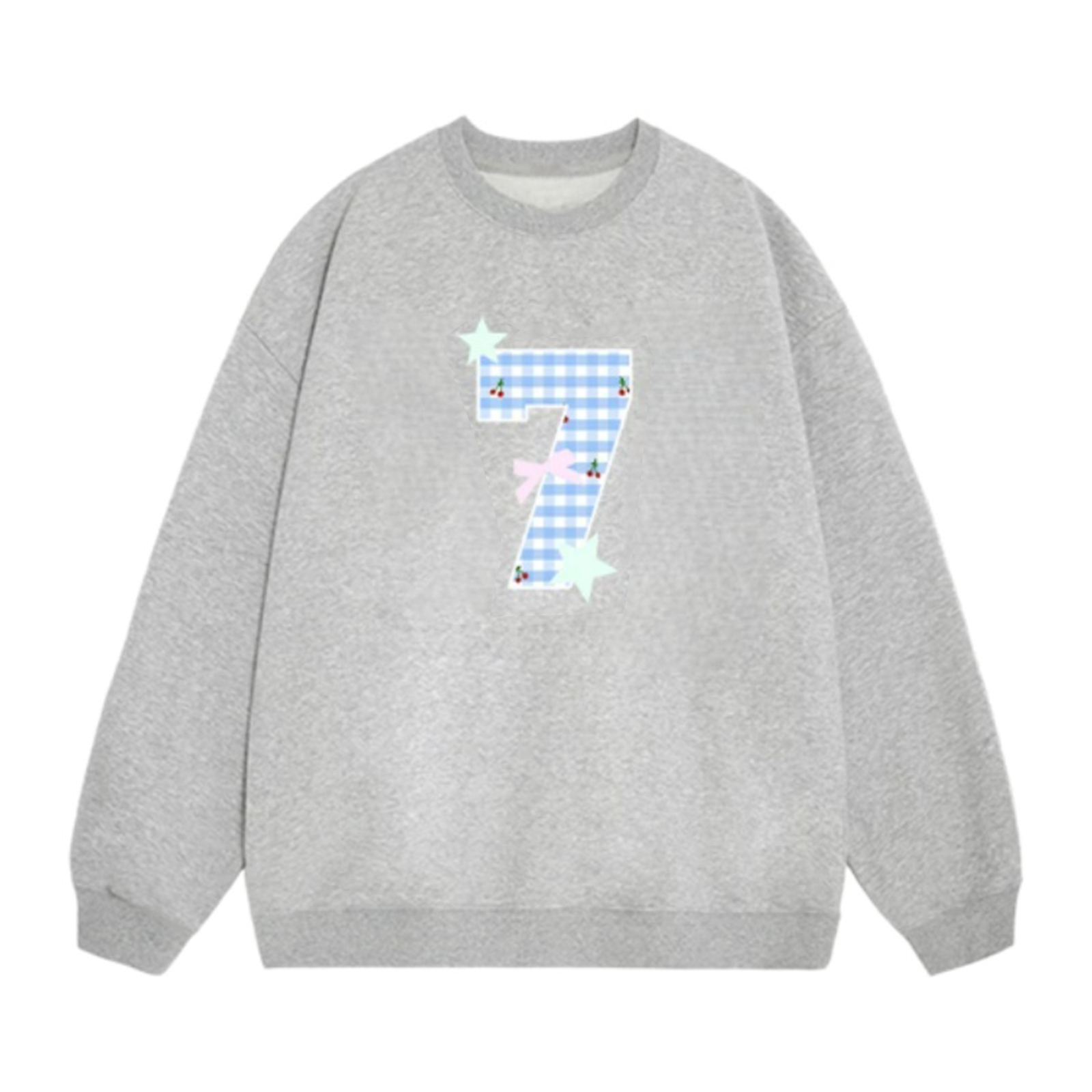 Grey Crew-Neck Sweatshirt with the Number "7"