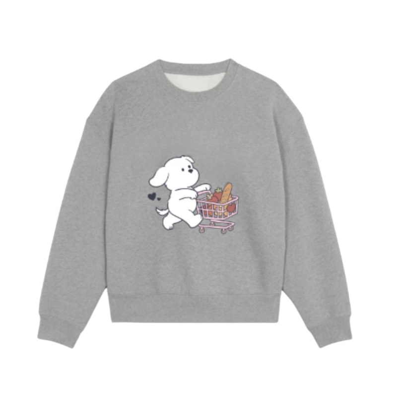 Shopping Puppy Pattern Fashion Sweatshirt — Grey